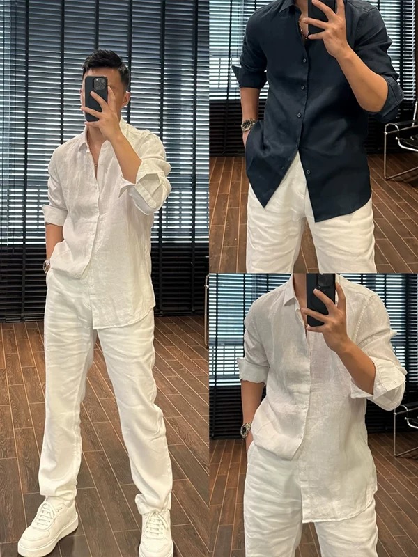 Linen Shirt Breathable - Lichtgewicht ademend linnen herenoverhemd met lange